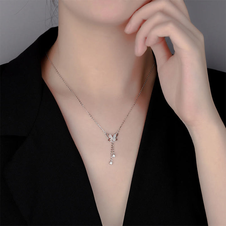 Buddha Stones 999 Sterling Silver Tridacna Pietra Farfalla Calma Collana Pendente