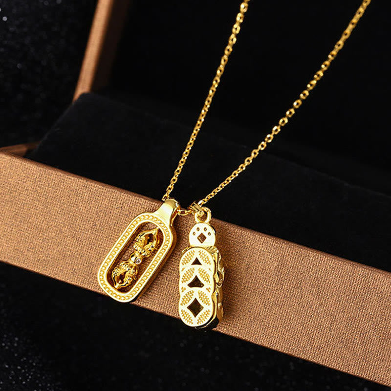 Collana con ciondolo Vajra Wealth in argento sterling 999 con moneta di rame Pixiu dorata e pietre Buddha Stones - image 2