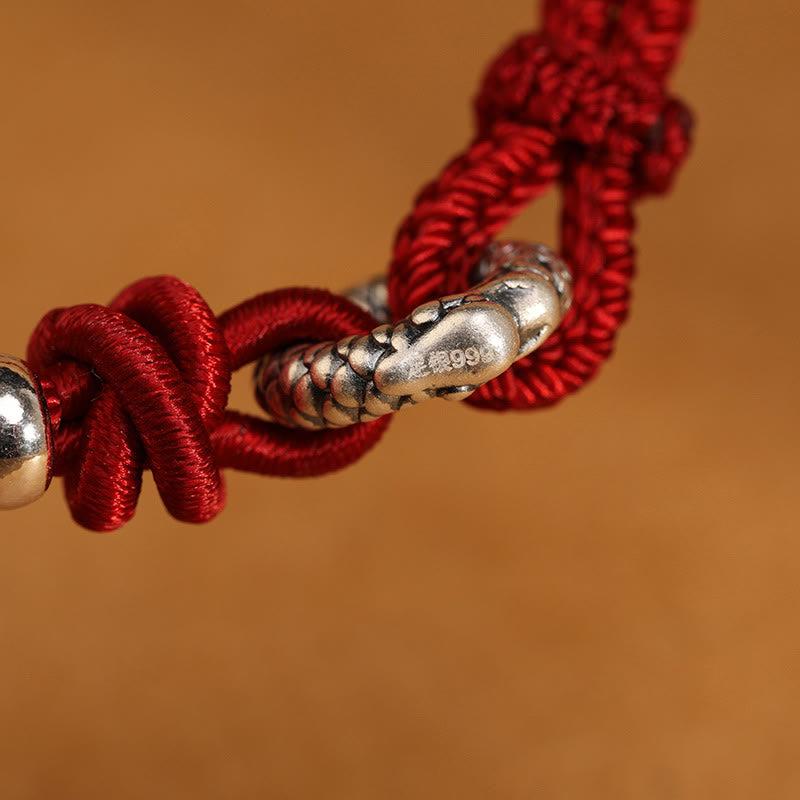 Braccialetto portafortuna con fibbia della pace dell'anno del drago in argento sterling 999 Buddha Stones