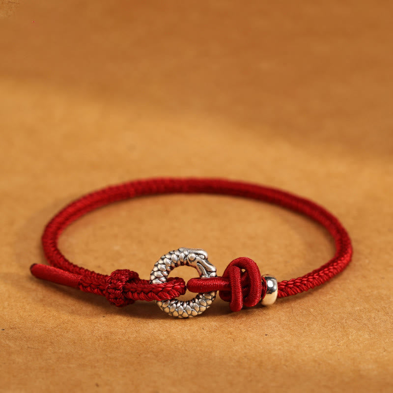 Braccialetto portafortuna con fibbia della pace dell'anno del drago in argento sterling 999 Buddha Stones  - Argento Sterling 999 (circonferenza polso 14-18 cm) - image 0