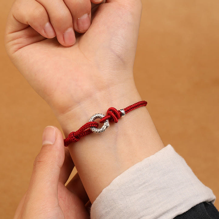 Braccialetto portafortuna con fibbia della pace dell'anno del drago in argento sterling 999 Buddha Stones  - image 10