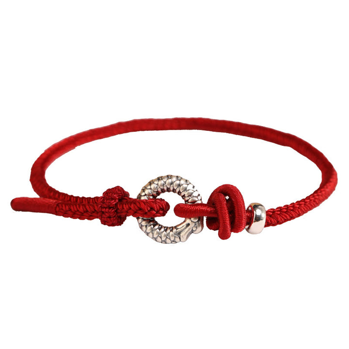 Braccialetto portafortuna con fibbia della pace dell'anno del drago in argento sterling 999 Buddha Stones