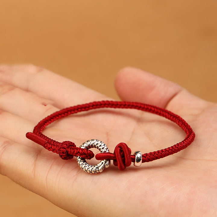 Braccialetto portafortuna con fibbia della pace dell'anno del drago in argento sterling 999 Buddha Stones