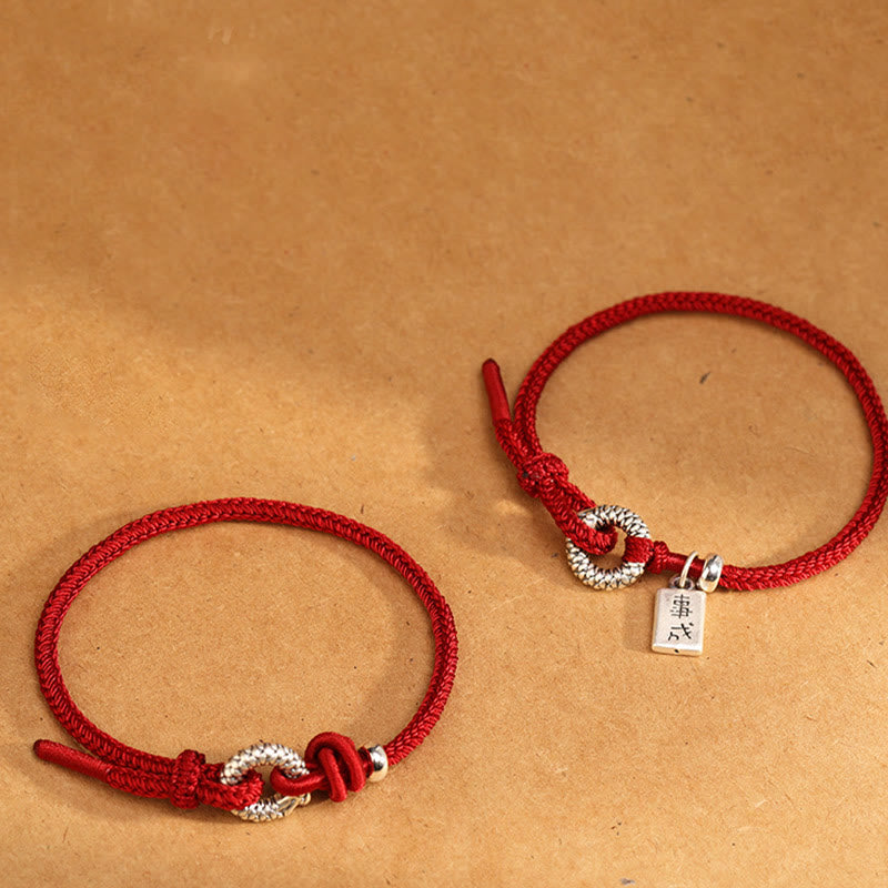 Braccialetto portafortuna con fibbia della pace dell'anno del drago in argento sterling 999 Buddha Stones