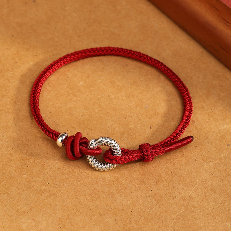 Braccialetto portafortuna con fibbia della pace dell'anno del drago in argento sterling 999 Buddha Stones