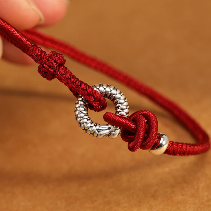 Braccialetto portafortuna con fibbia della pace dell'anno del drago in argento sterling 999 Buddha Stones