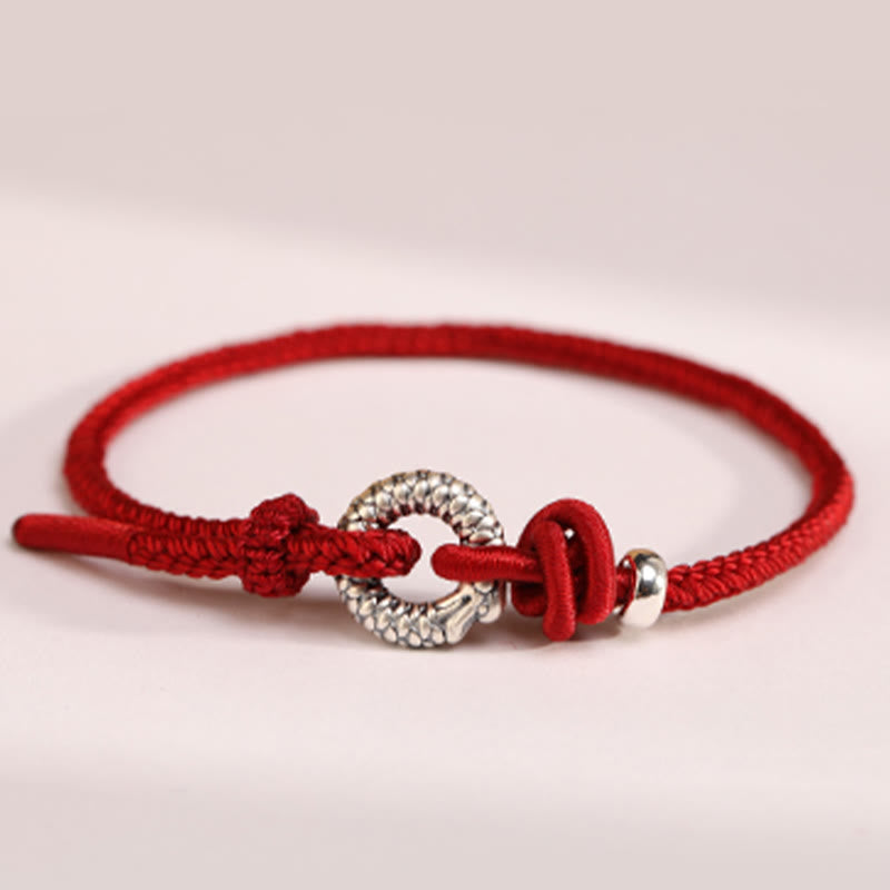 Braccialetto portafortuna con fibbia della pace dell'anno del drago in argento sterling 999 Buddha Stones