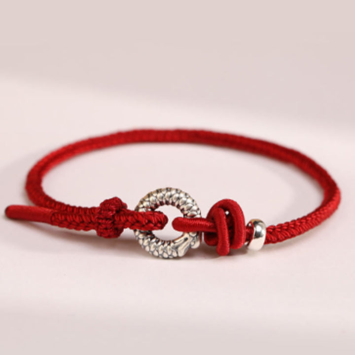 Braccialetto portafortuna con fibbia della pace dell'anno del drago in argento sterling 999 Buddha Stones
