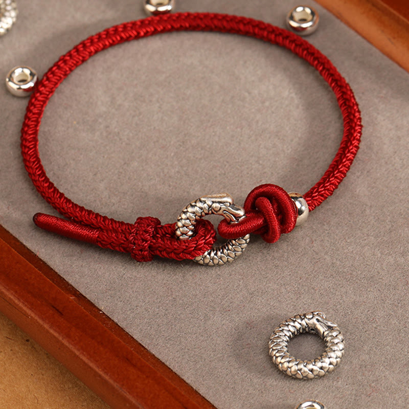 Braccialetto portafortuna con fibbia della pace dell'anno del drago in argento sterling 999 Buddha Stones