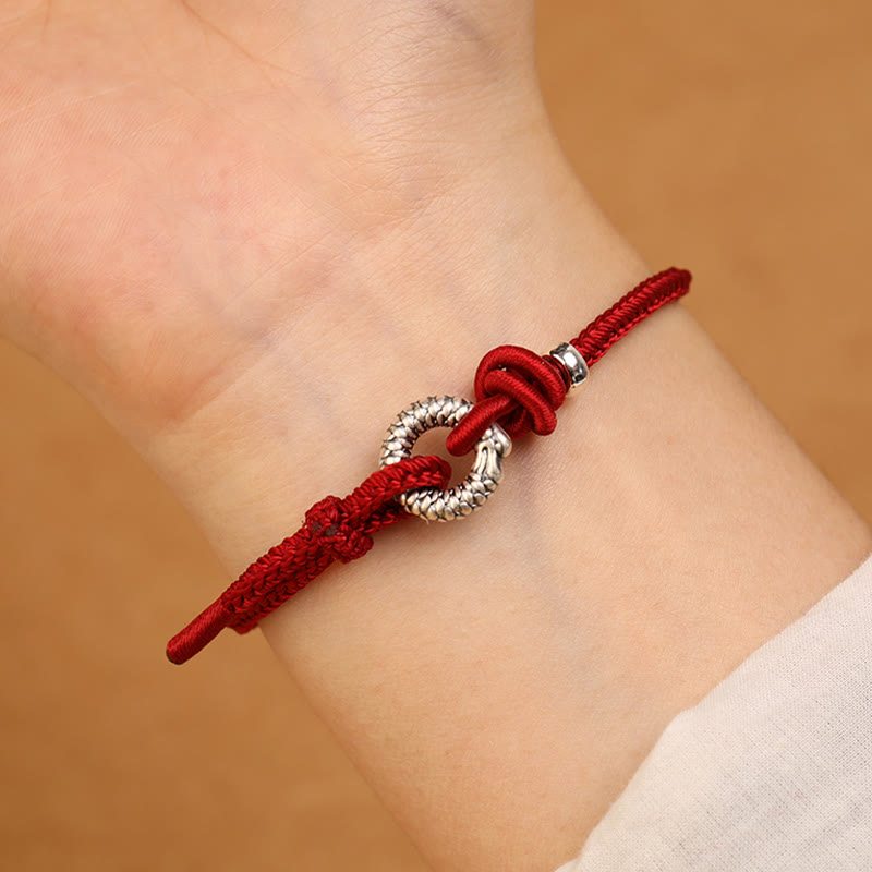 Braccialetto portafortuna con fibbia della pace dell'anno del drago in argento sterling 999 Buddha Stones