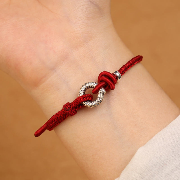 Braccialetto portafortuna con fibbia della pace dell'anno del drago in argento sterling 999 Buddha Stones