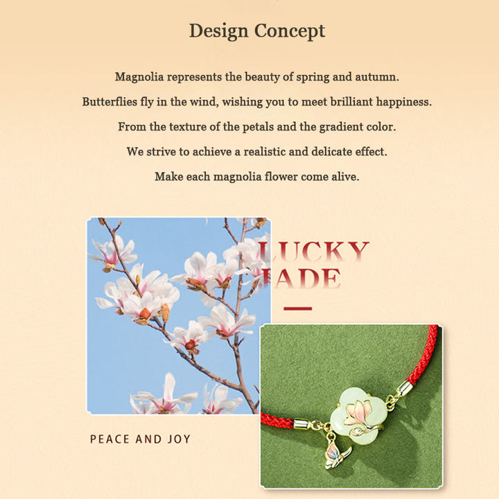 Bracciale Buddha Stones 925 Sterling Silver Hetian Jade Magnolia Flower Butterfly Luck Chain