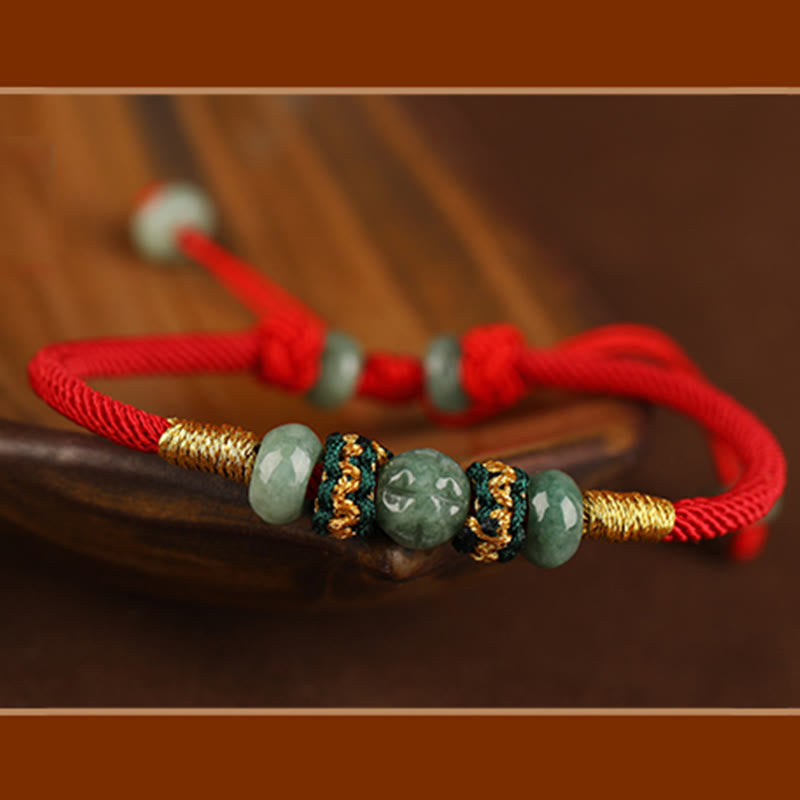 Braccialetto di corda rossa con perline di abaco in giada e Buddha Stones