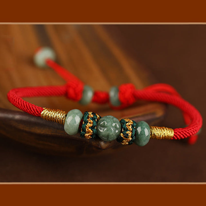 Braccialetto di corda rossa con perline di abaco in giada e Buddha Stones
