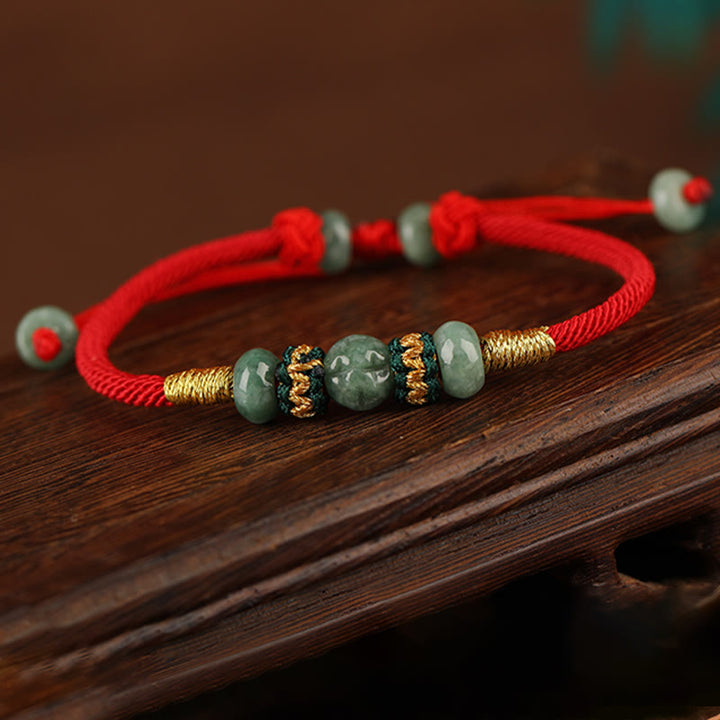 Braccialetto di corda rossa con perline di abaco in giada e Buddha Stones