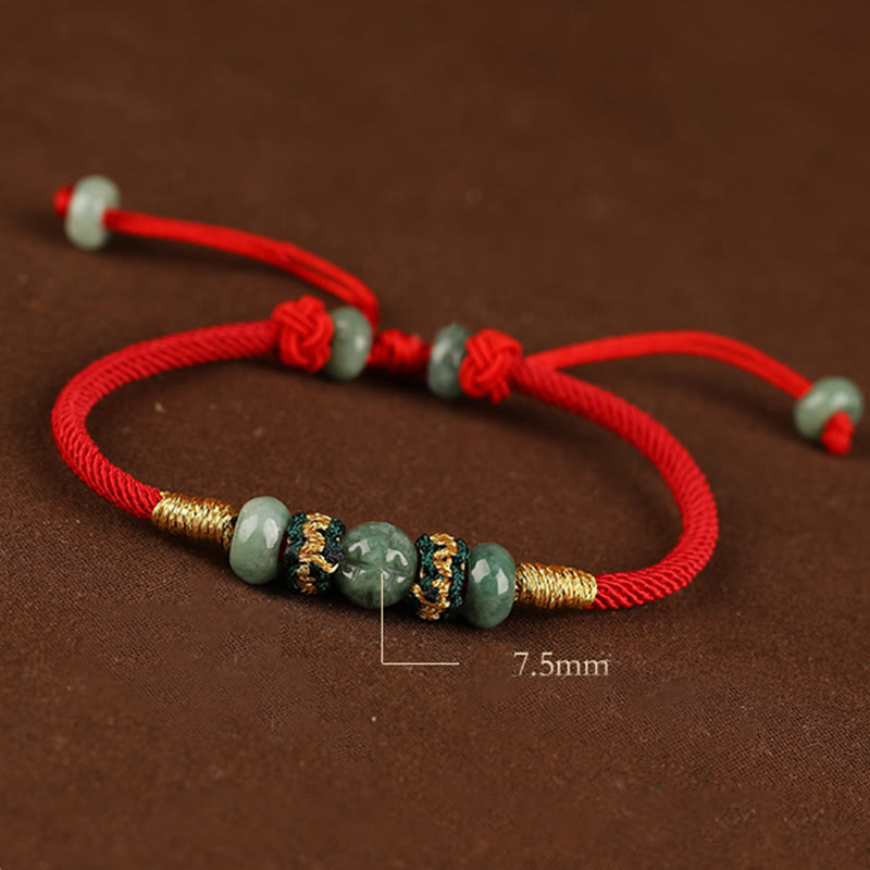 Braccialetto di corda rossa con perline di abaco in giada e Buddha Stones