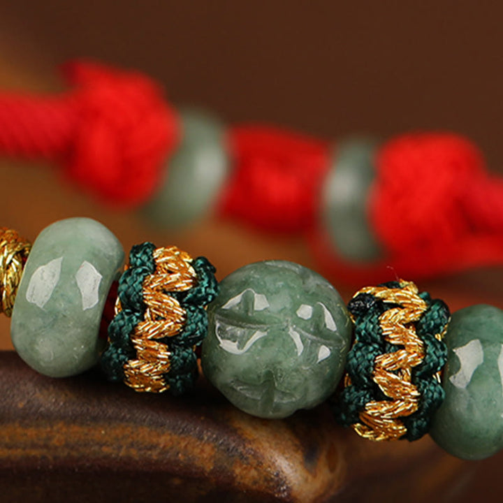 Braccialetto di corda rossa con perline di abaco in giada e Buddha Stones