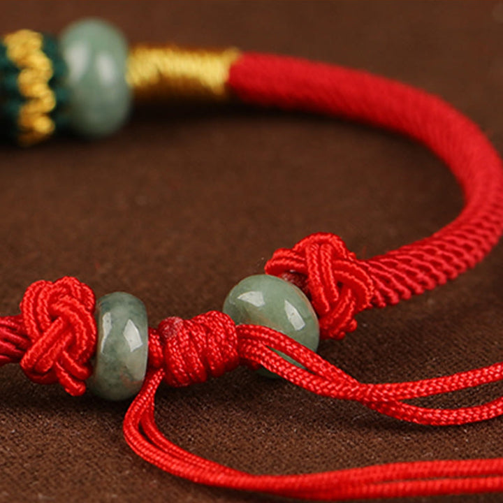 Braccialetto di corda rossa con perline di abaco in giada e Buddha Stones