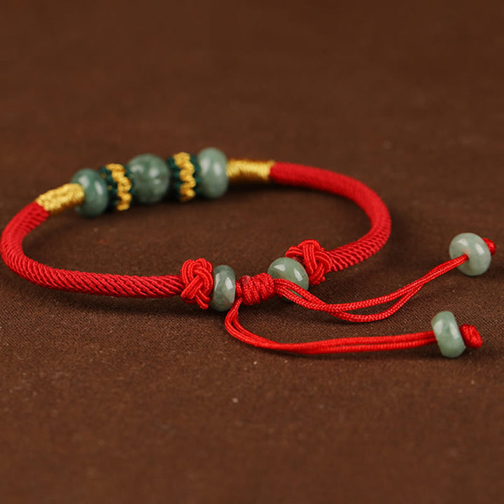 Braccialetto di corda rossa con perline di abaco in giada e Buddha Stones