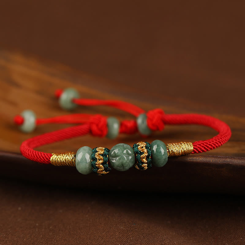 Braccialetto di corda rossa con perline di abaco in giada e Buddha Stones