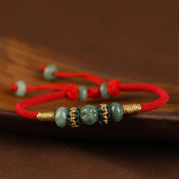 Braccialetto di corda rossa con perline di abaco in giada e Buddha Stones
