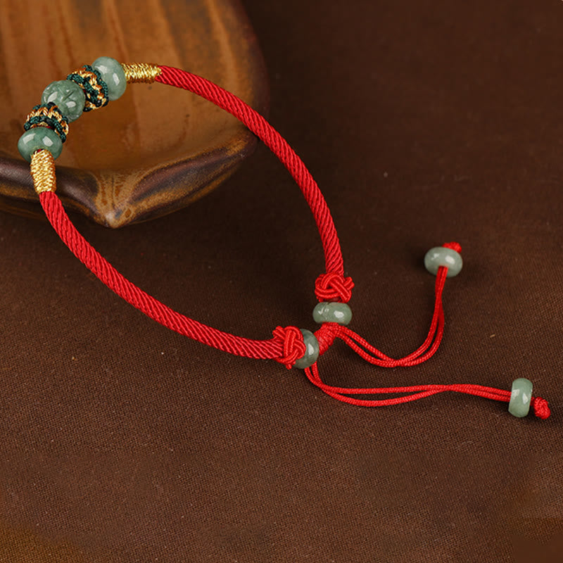 Braccialetto di corda rossa con perline di abaco in giada e Buddha Stones