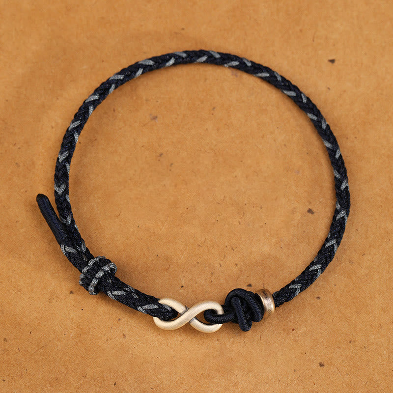 Braccialetto con corda portafortuna con simbolo dell'infinito e nodo infinito in argento sterling 999 fatto a mano Buddha Stones - Blu scuro - 19-23 cm - image 8