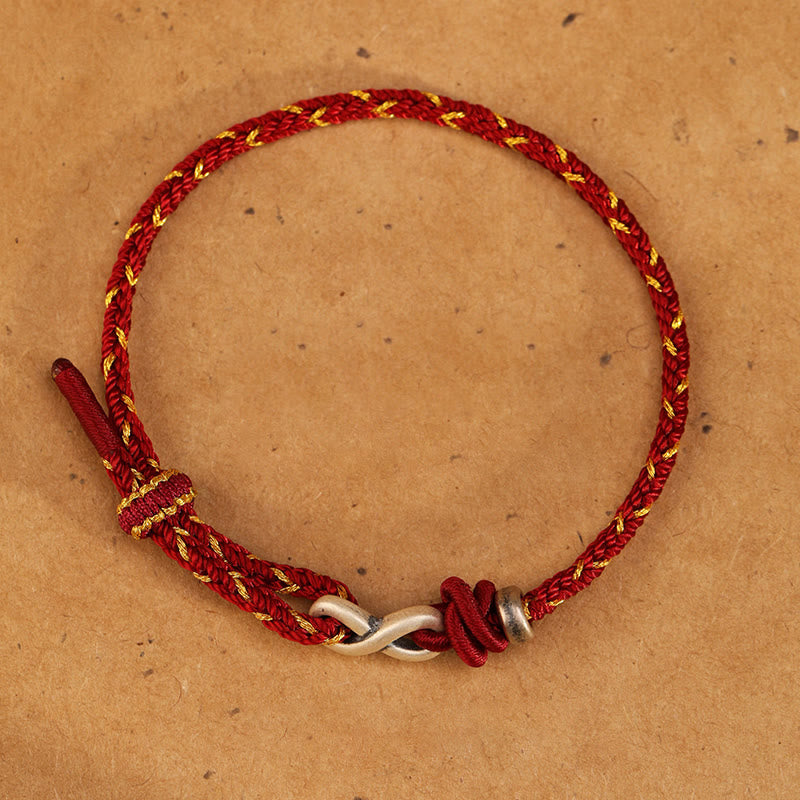 Braccialetto con corda portafortuna con simbolo dell'infinito e nodo infinito in argento sterling 999 fatto a mano Buddha Stones
