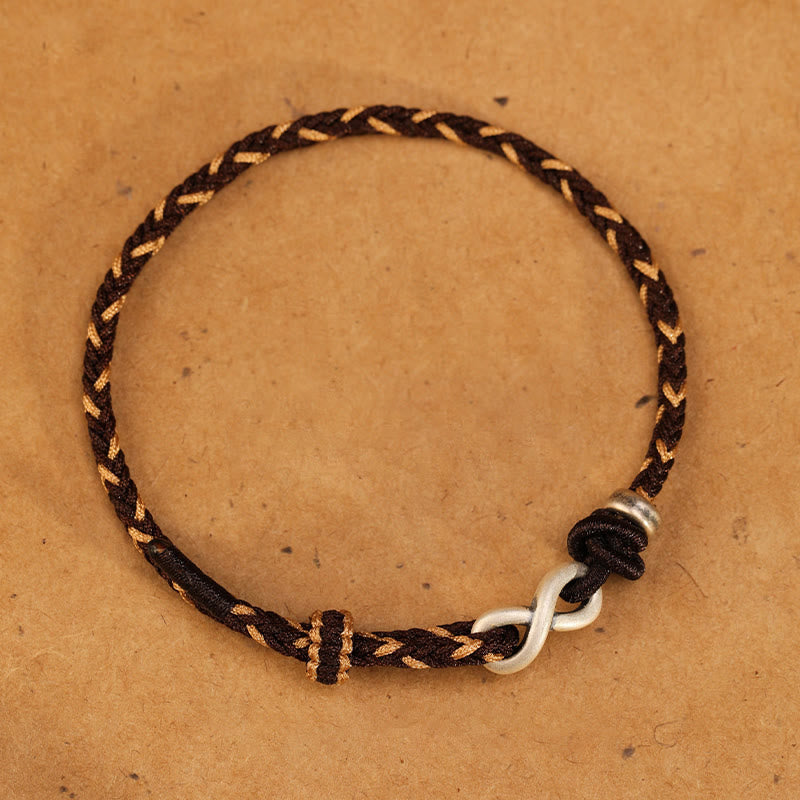 Braccialetto con corda portafortuna con simbolo dell'infinito e nodo infinito in argento sterling 999 fatto a mano Buddha Stones