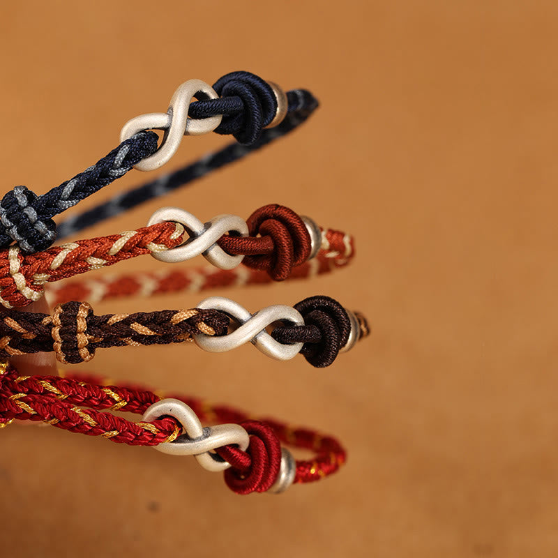Braccialetto con corda portafortuna con simbolo dell'infinito e nodo infinito in argento sterling 999 fatto a mano Buddha Stones