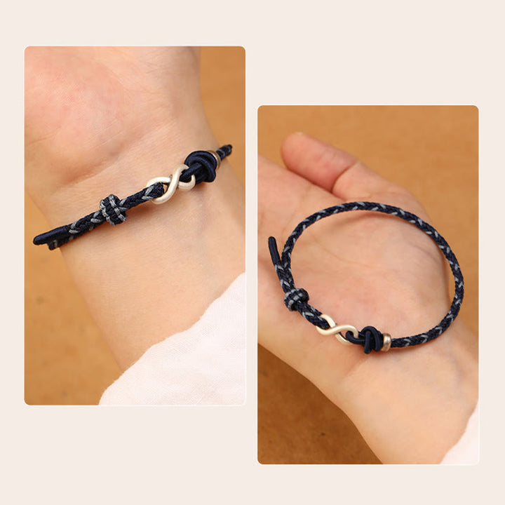 Braccialetto con corda portafortuna con simbolo dell'infinito e nodo infinito in argento sterling 999 fatto a mano Buddha Stones