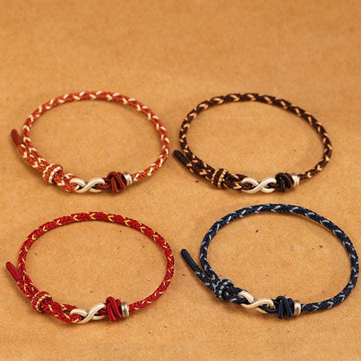 Braccialetto con corda portafortuna con simbolo dell'infinito e nodo infinito in argento sterling 999 fatto a mano Buddha Stones