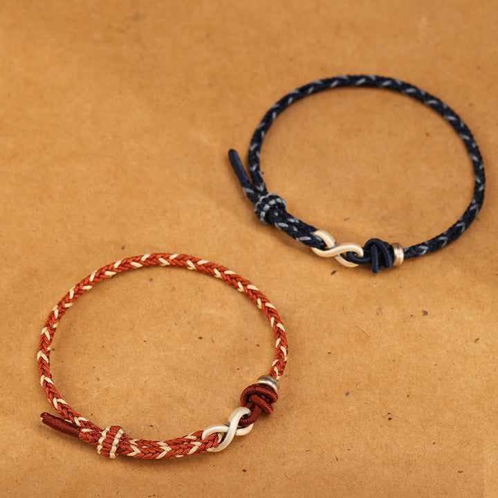 Braccialetto con corda portafortuna con simbolo dell'infinito e nodo infinito in argento sterling 999 fatto a mano Buddha Stones - image 3