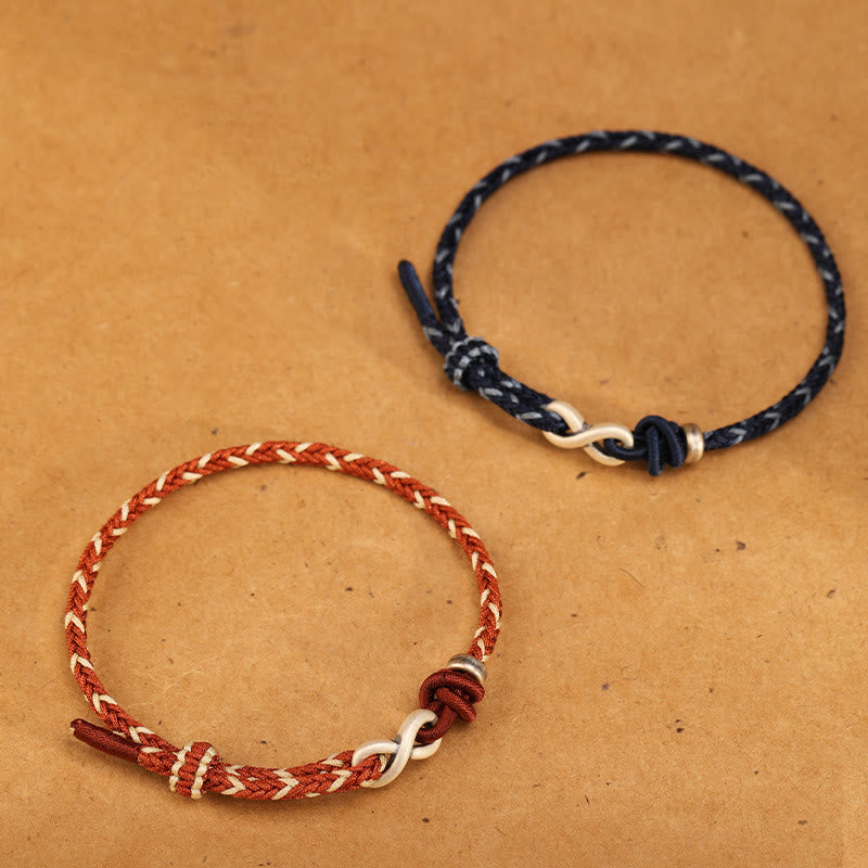 Braccialetto con corda portafortuna con simbolo dell'infinito e nodo infinito in argento sterling 999 fatto a mano Buddha Stones