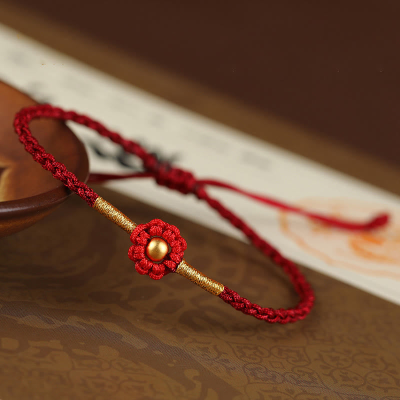 Braccialetto di corda di protezione della fortuna con design a fiori fatto a mano con perline in oro 999 Buddha Stones