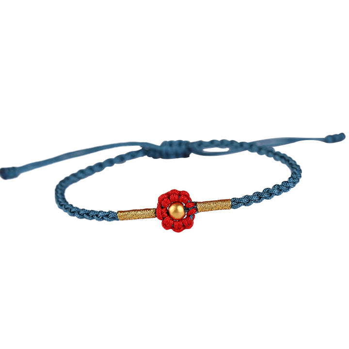Braccialetto di corda di protezione della fortuna con design a fiori fatto a mano con perline in oro 999 Buddha Stones