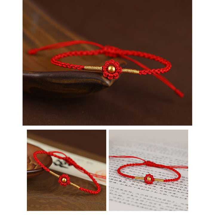 Braccialetto di corda di protezione della fortuna con design a fiori fatto a mano con perline in oro 999 Buddha Stones