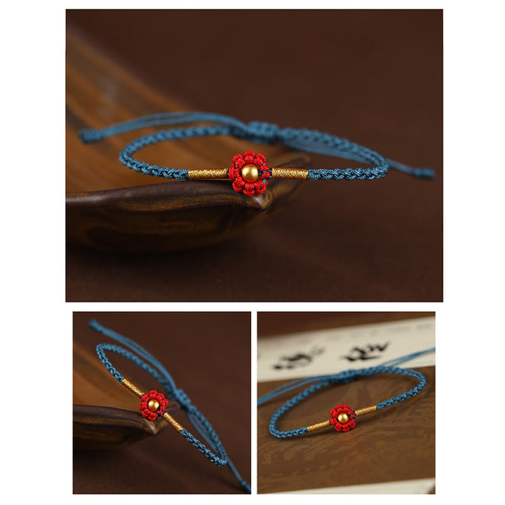 Braccialetto di corda di protezione della fortuna con design a fiori fatto a mano con perline in oro 999 Buddha Stones