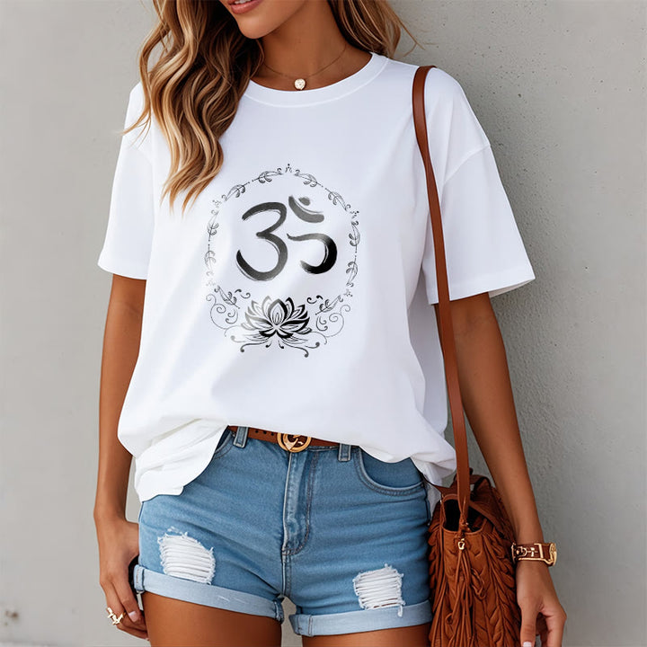 Maglietta in cotone con schizzo Buddha Stones OM Lotus - image 9