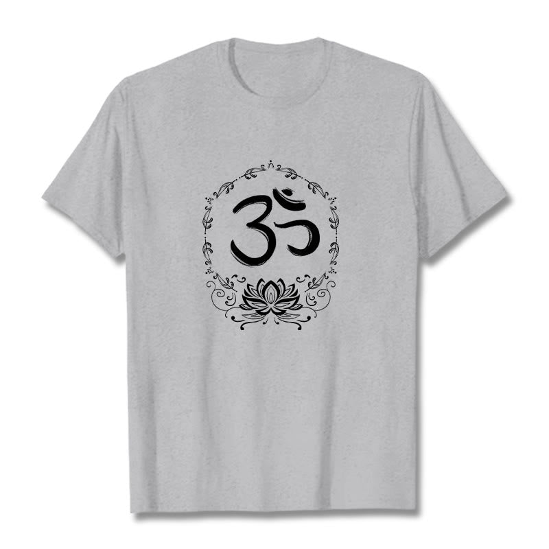 Maglietta in cotone con schizzo Buddha Stones OM Lotus - Grigio chiaro - 2XL - image 10
