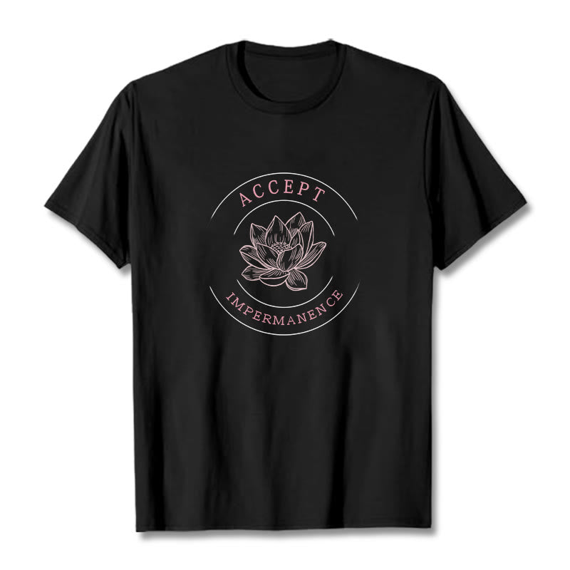 Buddha Stones Maglietta in cotone Lotus Accept Impermanence - Nero - 2XL - image 0