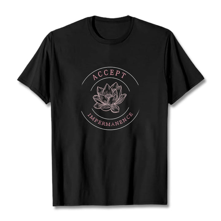 Buddha Stones Maglietta in cotone Lotus Accept Impermanence - Nero - 2XL - image 0