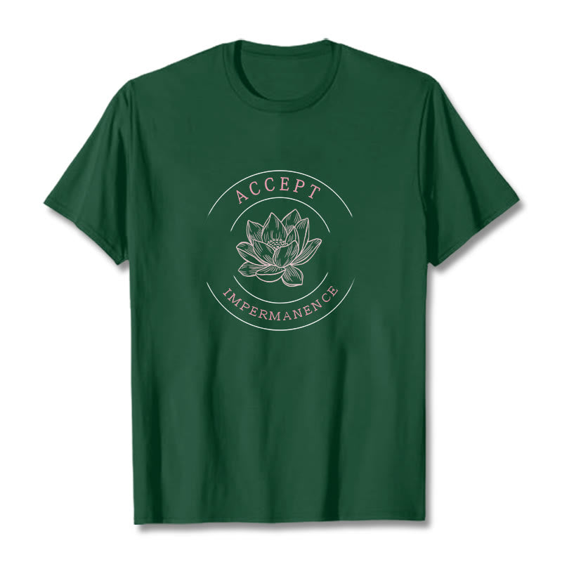 Buddha Stones Maglietta in cotone Lotus Accept Impermanence - Verde studentesco - 2XL - image 5