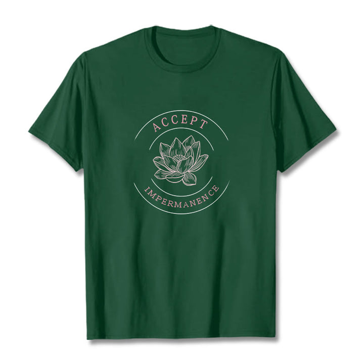 Buddha Stones Maglietta in cotone Lotus Accept Impermanence - Verde studentesco - 2XL - image 5