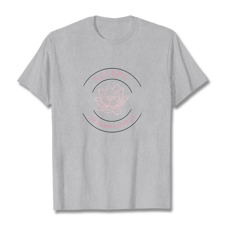 Buddha Stones Maglietta in cotone Lotus Accept Impermanence - Grigio chiaro - 2XL - image 19