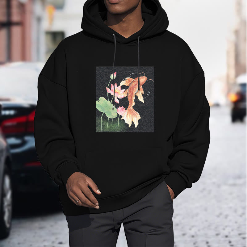 Felpa con cappuccio foderata in pile con motivo Buddha Stones Koi Fish Lotus - image 18