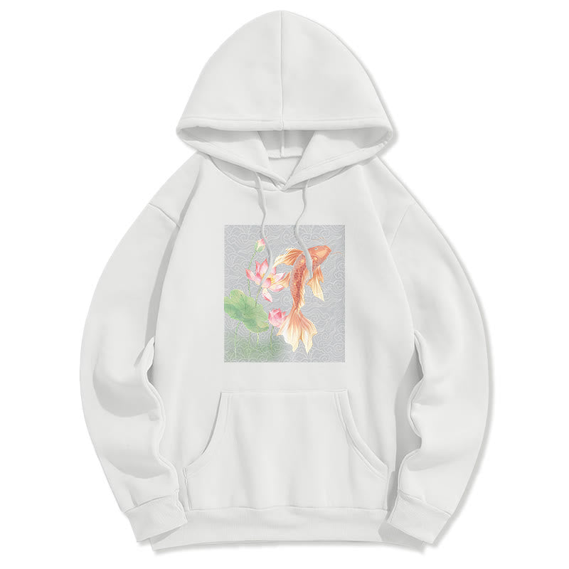 Felpa con cappuccio foderata in pile con motivo Buddha Stones Koi Fish Lotus - Bianco - 2XL - image 13
