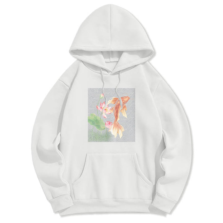 Felpa con cappuccio foderata in pile con motivo Buddha Stones Koi Fish Lotus - Bianco - 2XL - image 13