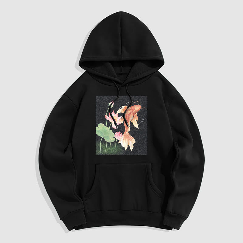 Felpa con cappuccio foderata in pile con motivo Buddha Stones Koi Fish Lotus - Nero - 2XL - image 17