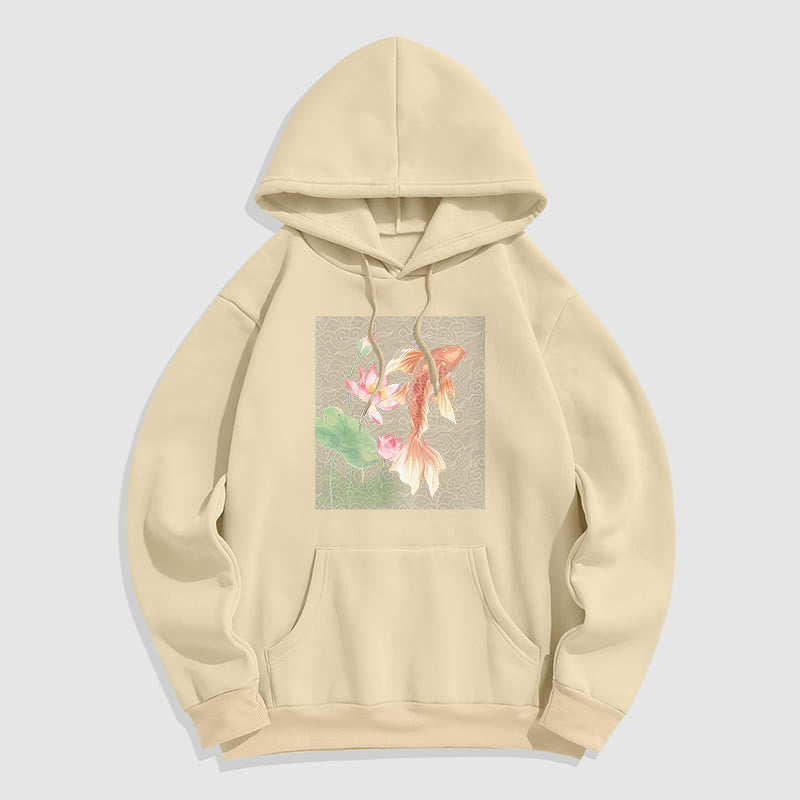 Felpa con cappuccio foderata in pile con motivo Buddha Stones Koi Fish Lotus - Biscotto - 2XL - image 21